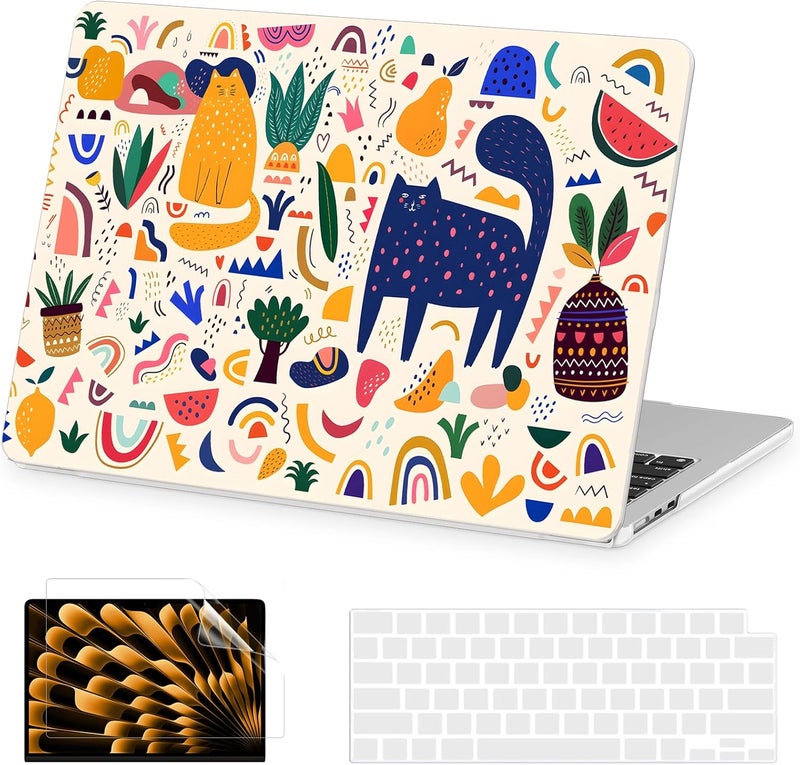 AKIT Compatible with MacBook Air 13 inch Case 2026 2025 2024-2022 M4 M3 M2 A3240 A3113 A2681, Unique Pattern Hard Shell Laptop Case+Screen Protector+Keyboard Cover for MacBook Air 13.6 inch, CatPark - Image 1
